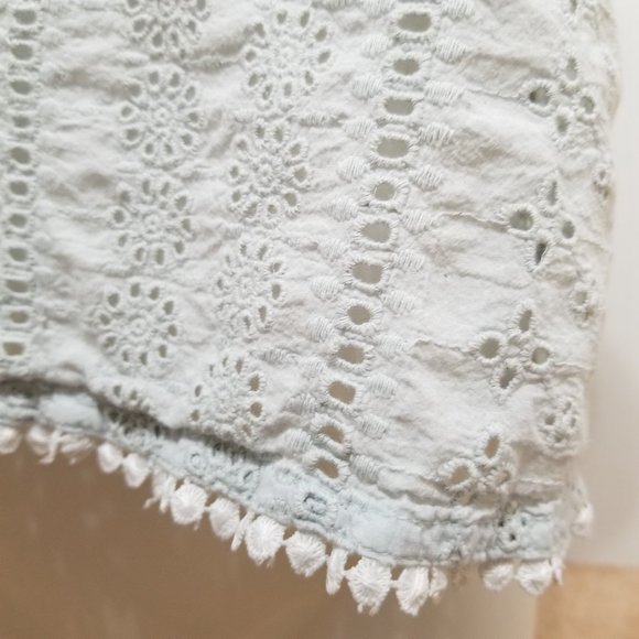 Joie top Small floral eyelet v-neck pom trim crochet detailing sleeveless v-neck - Picture 7 of 11